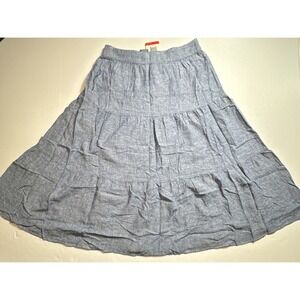 Matty M Womens Blue Linen Blend Three-Tiered Midi Skirt Denim Size M